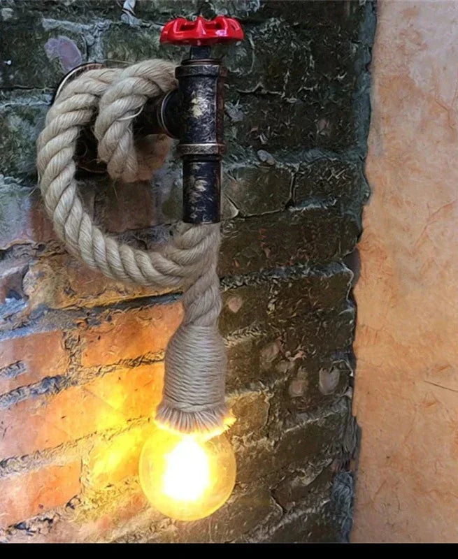 Rustic Hemp Rope Wall Light in Industrial Style - Creative Vintage Wall Lamp for Living Room, Café or Bar