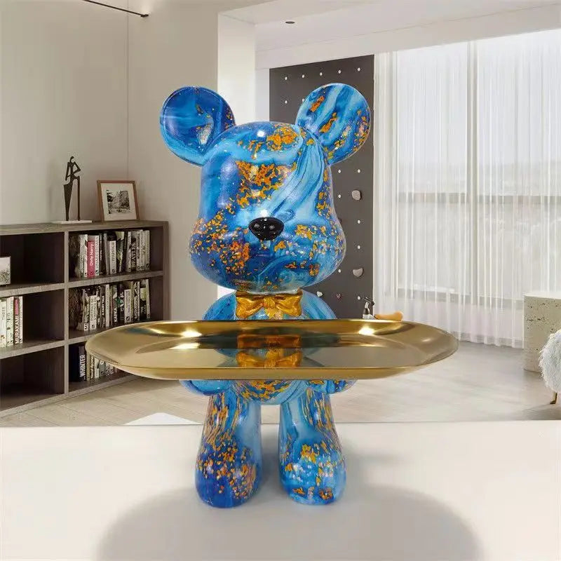 Graffiti Bear Statue with Tray – Modern Art Decor for Home