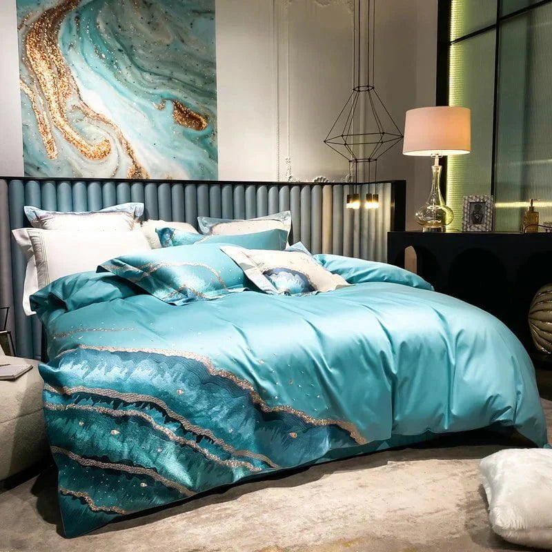 Luxurious Duvet Cover Made from Egyptian Cotton with Wave Pattern - Exclusive Design for Maximum Sleep Comfort