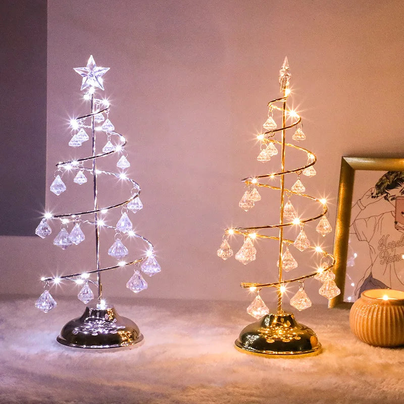 Christmas Tree Table Lamp with Crystal Decor and LED Lighting - Festive Decor Lamp for Living Room, Bedroom & Christmas