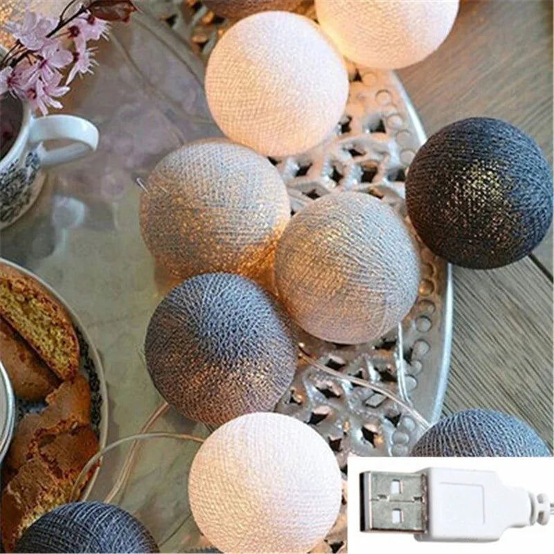 LED Cotton String Lights with Decorative Balls – Atmospheric Lighting for Indoor Spaces