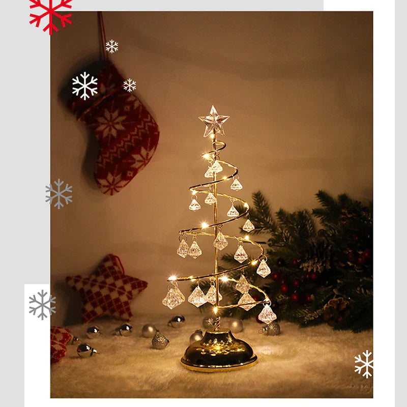 Christmas Tree Table Lamp with Crystal Decor and LED Lighting - Festive Decor Lamp for Living Room, Bedroom & Christmas