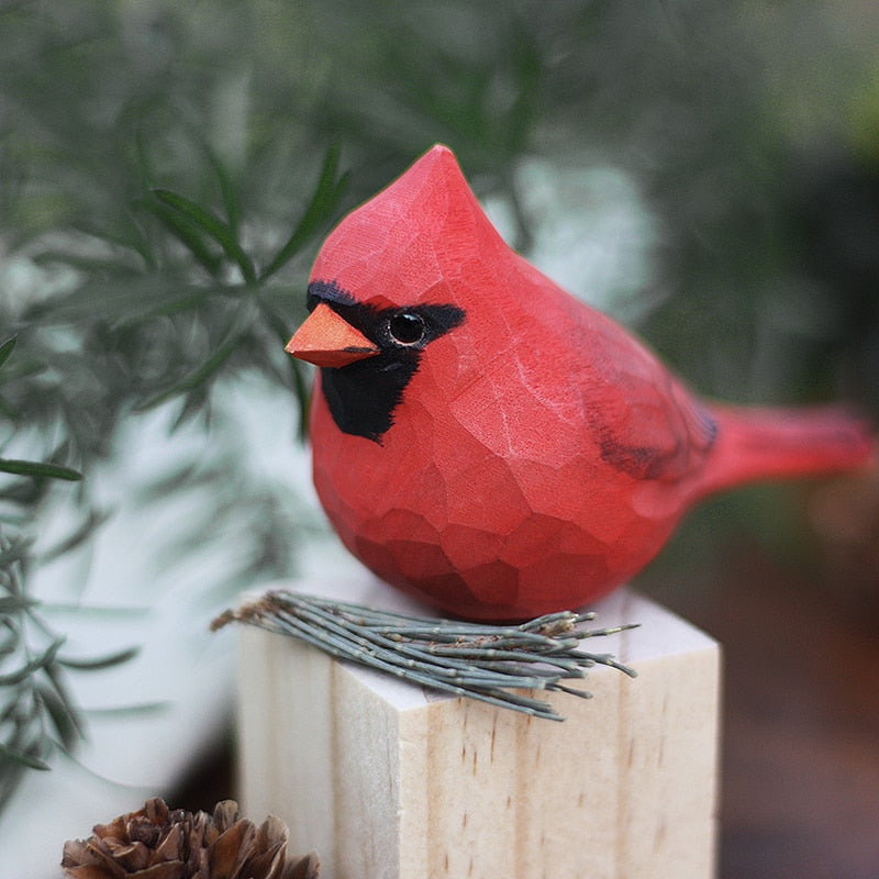 Scandinavian Wooden Bird Figures, Hand-Carved Decorative Ornaments for Home