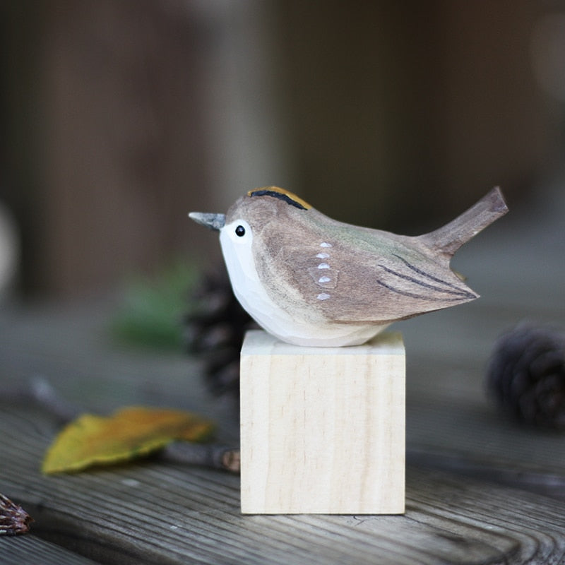 Scandinavian Wooden Bird Figures, Hand-Carved Decorative Ornaments for Home