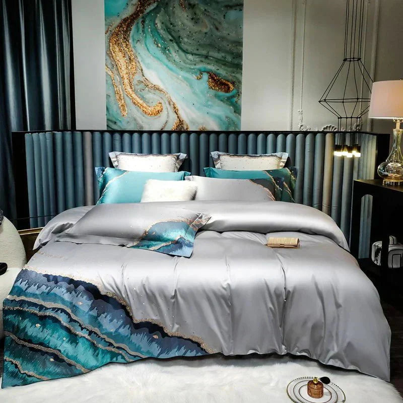 Luxurious Duvet Cover Made from Egyptian Cotton with Wave Pattern - Exclusive Design for Maximum Sleep Comfort