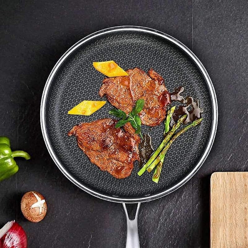 High-Quality Stainless Steel Frying Pan with Non-Stick Pixel Technology – Perfect for Healthy Frying