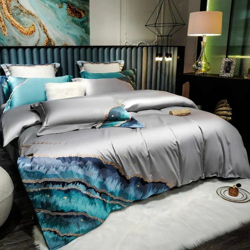 Luxurious Duvet Cover Made from Egyptian Cotton with Wave Pattern - Exclusive Design for Maximum Sleep Comfort