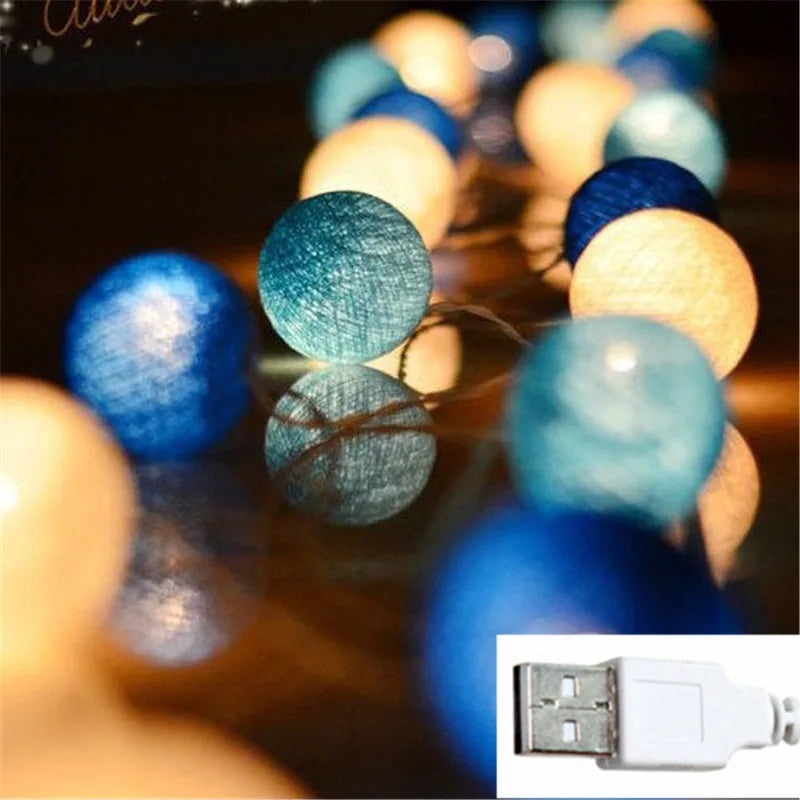 LED Cotton String Lights with Decorative Balls – Atmospheric Lighting for Indoor Spaces