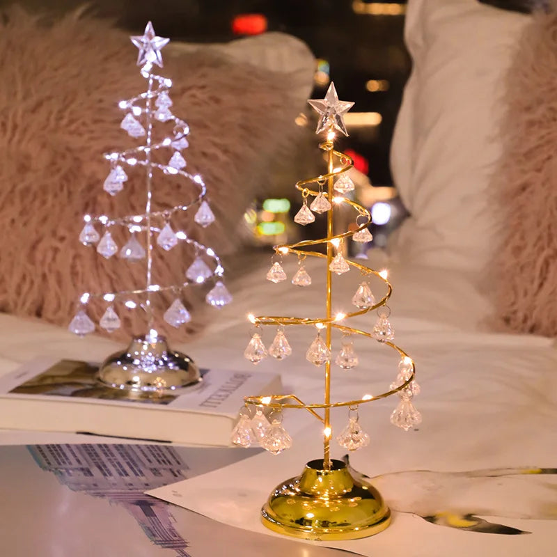 Christmas Tree Table Lamp with Crystal Decor and LED Lighting - Festive Decor Lamp for Living Room, Bedroom & Christmas