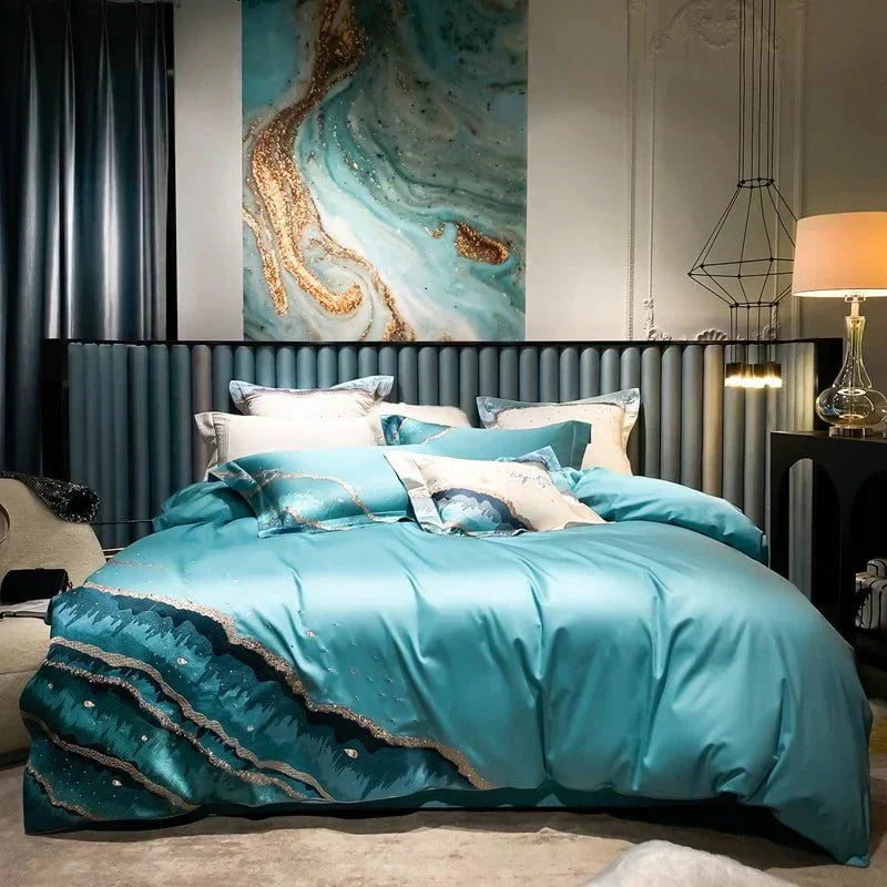 Luxurious Duvet Cover Made from Egyptian Cotton with Wave Pattern - Exclusive Design for Maximum Sleep Comfort