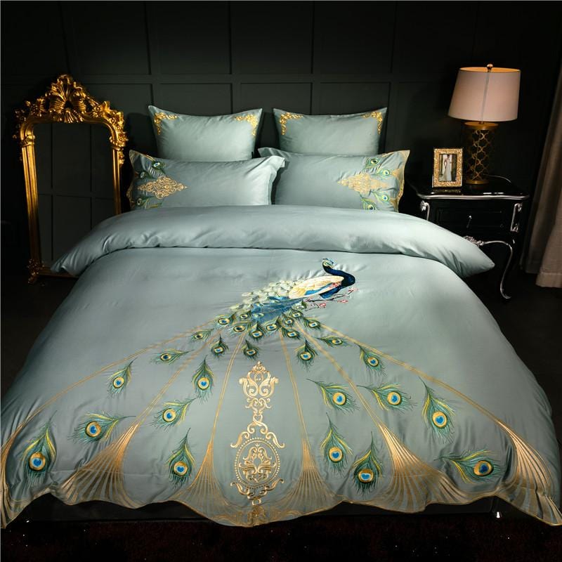 Luxurious Bedding Set Made from Egyptian Cotton with Elegant Peacock Design – Perfect Sleep Comfort