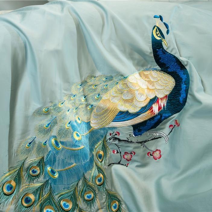 Luxurious Bedding Set Made from Egyptian Cotton with Elegant Peacock Design – Perfect Sleep Comfort