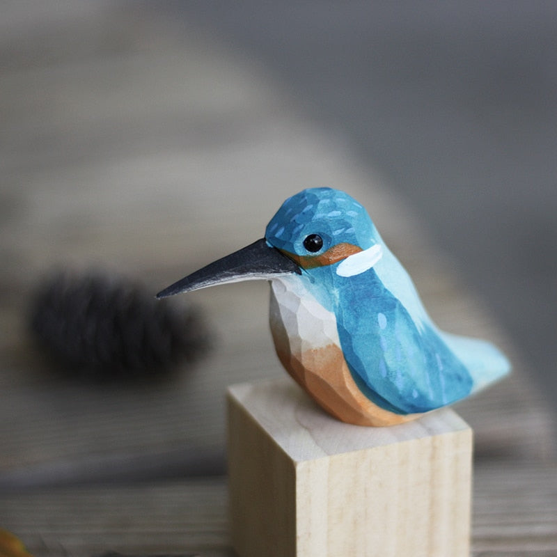 Scandinavian Wooden Bird Figures, Hand-Carved Decorative Ornaments for Home