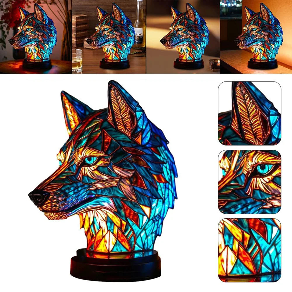 Colourful Animal Head Night Light – Handmade Tiffany Glass Lamp for Atmospheric Lighting