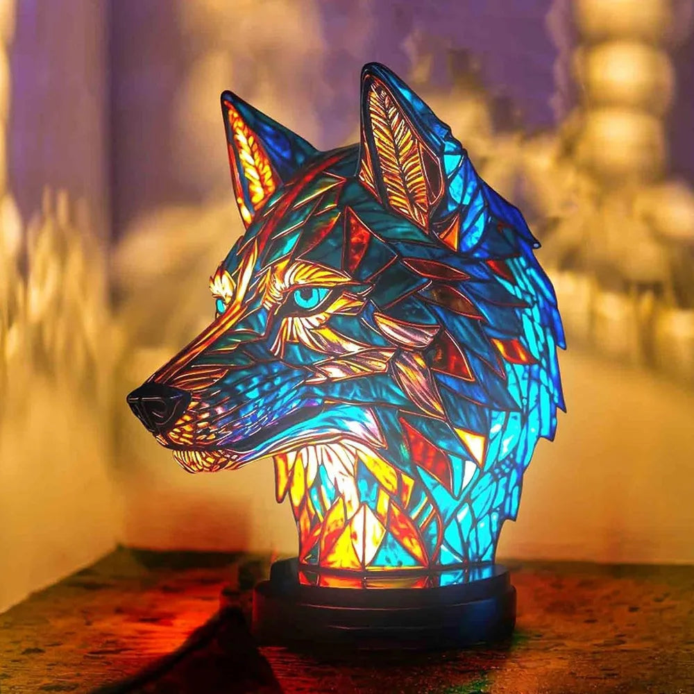 Colourful Animal Head Night Light – Handmade Tiffany Glass Lamp for Atmospheric Lighting