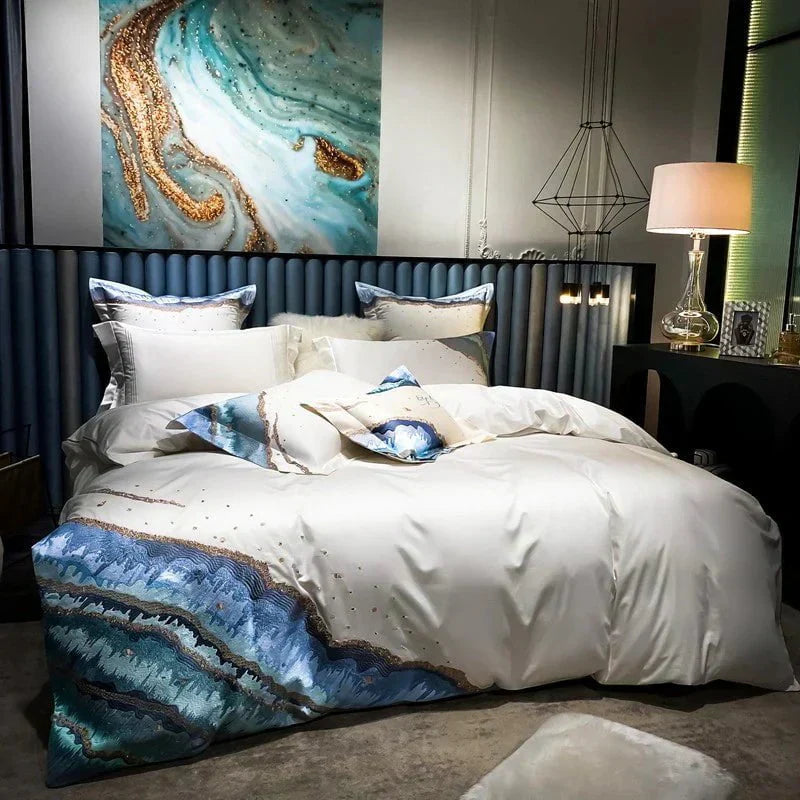 Luxurious Duvet Cover Made from Egyptian Cotton with Wave Pattern - Exclusive Design for Maximum Sleep Comfort