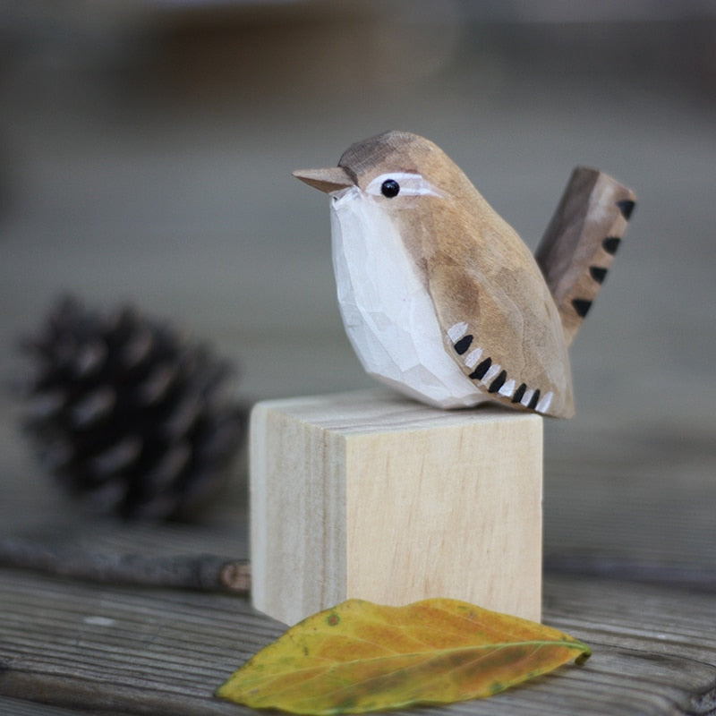 Scandinavian Wooden Bird Figures, Hand-Carved Decorative Ornaments for Home