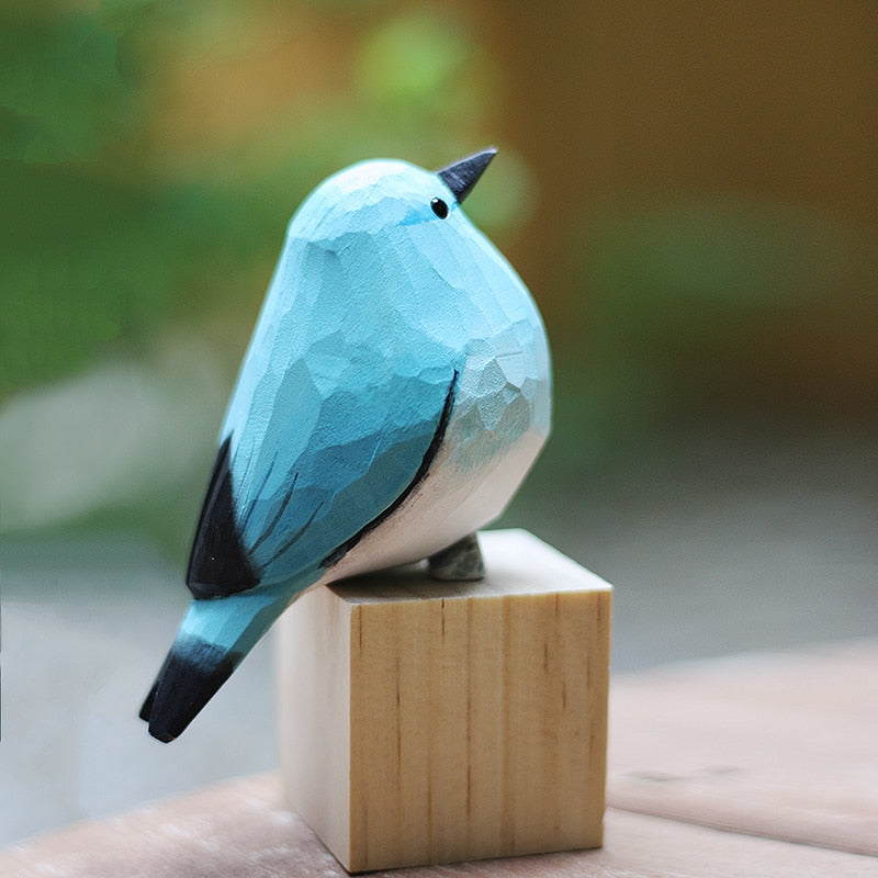 Scandinavian Wooden Bird Figures, Hand-Carved Decorative Ornaments for Home