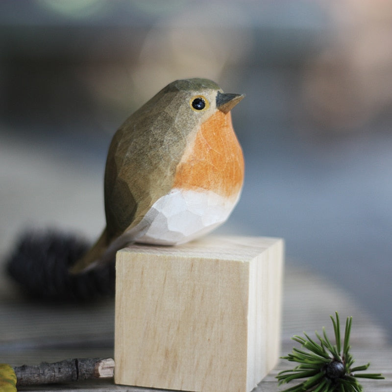 Scandinavian Wooden Bird Figures, Hand-Carved Decorative Ornaments for Home