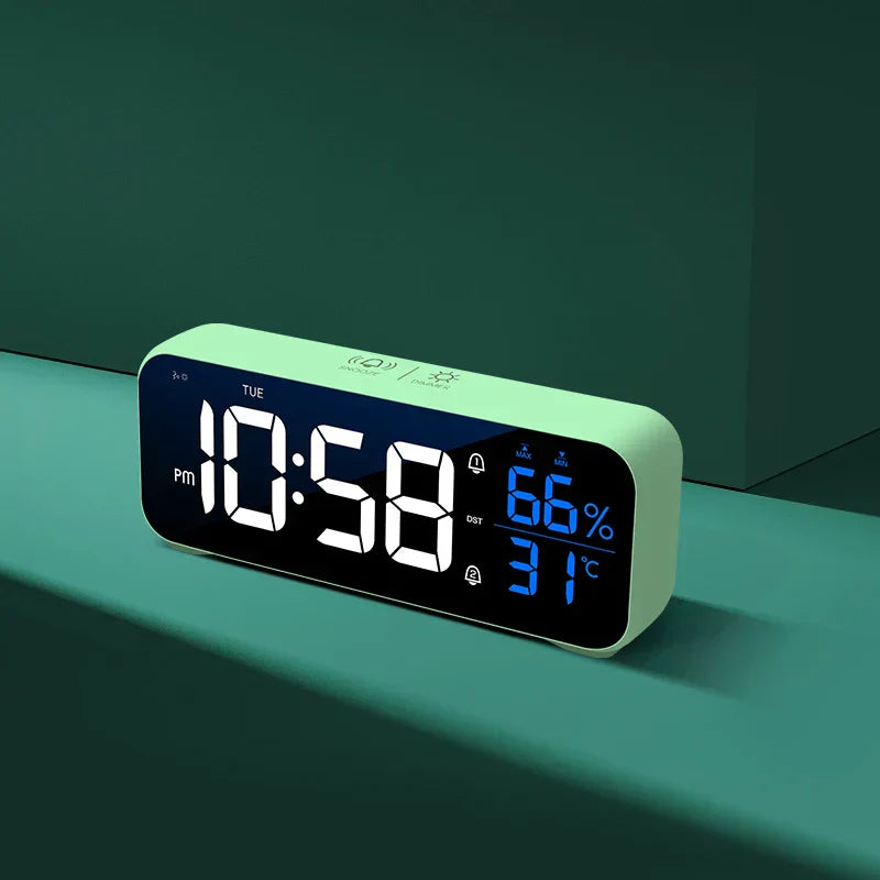 Multifunctional Musical LED Desk Clock with Alarm Function, Temperature and Humidity Display – Digital Clock for Desk and Bedroom