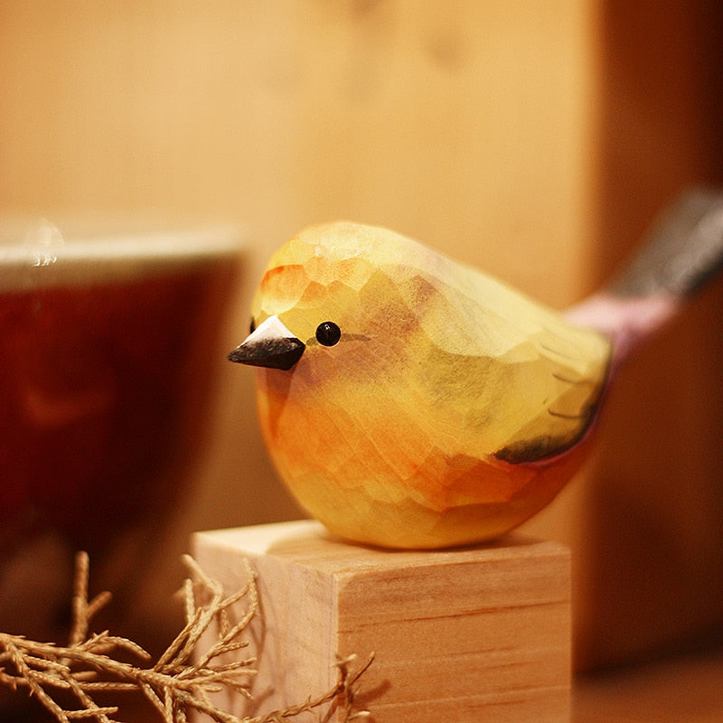 Scandinavian Wooden Bird Figures, Hand-Carved Decorative Ornaments for Home