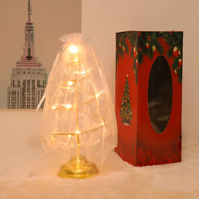 Christmas Tree Table Lamp with Crystal Decor and LED Lighting - Festive Decor Lamp for Living Room, Bedroom & Christmas