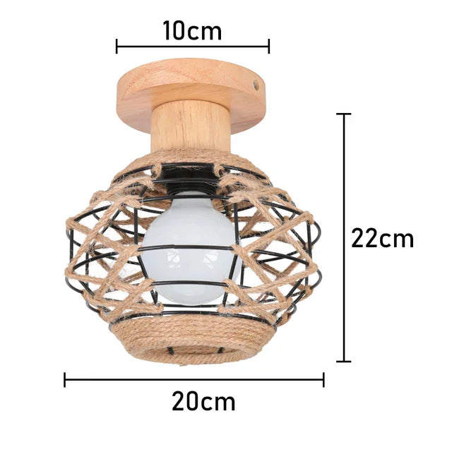 Rattan Ceiling Light in Rustic Style – Vintage Pendant Lamp Made from Natural Materials, LED Compatible