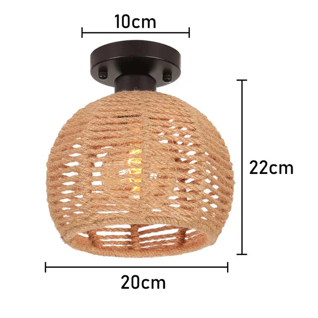 Rattan Ceiling Light in Rustic Style – Vintage Pendant Lamp Made from Natural Materials, LED Compatible