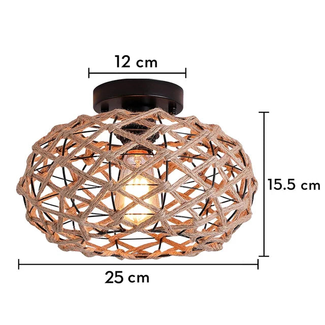 Rattan Ceiling Light in Rustic Style – Vintage Pendant Lamp Made from Natural Materials, LED Compatible