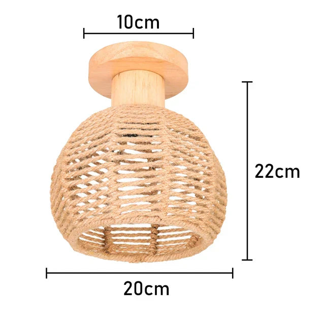 Rattan Ceiling Light in Rustic Style – Vintage Pendant Lamp Made from Natural Materials, LED Compatible