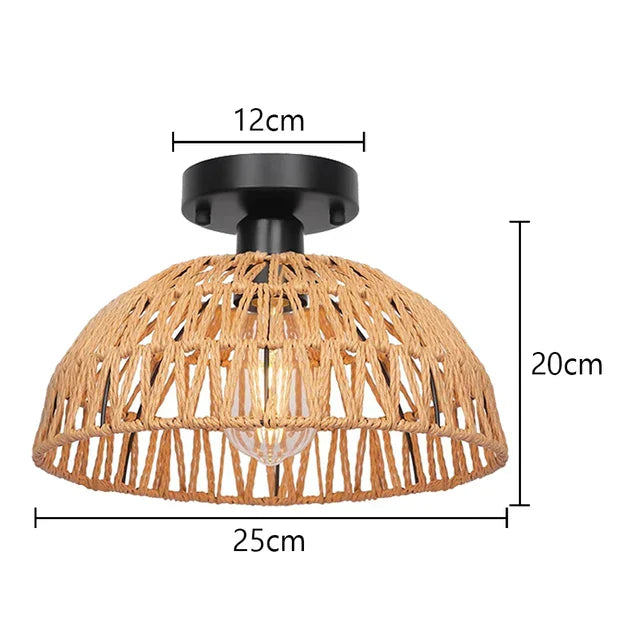 Rattan Ceiling Light in Rustic Style – Vintage Pendant Lamp Made from Natural Materials, LED Compatible