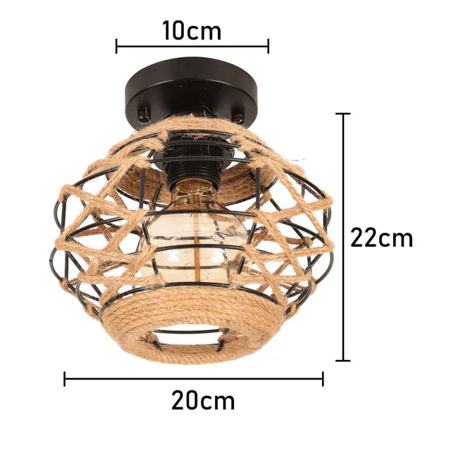 Rattan Ceiling Light in Rustic Style – Vintage Pendant Lamp Made from Natural Materials, LED Compatible