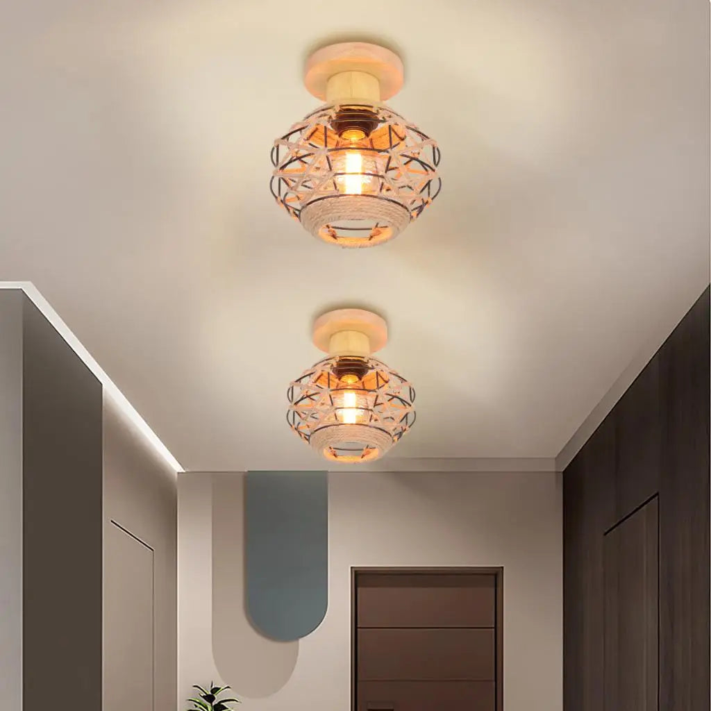 Rattan Ceiling Light in Rustic Style – Vintage Pendant Lamp Made from Natural Materials, LED Compatible