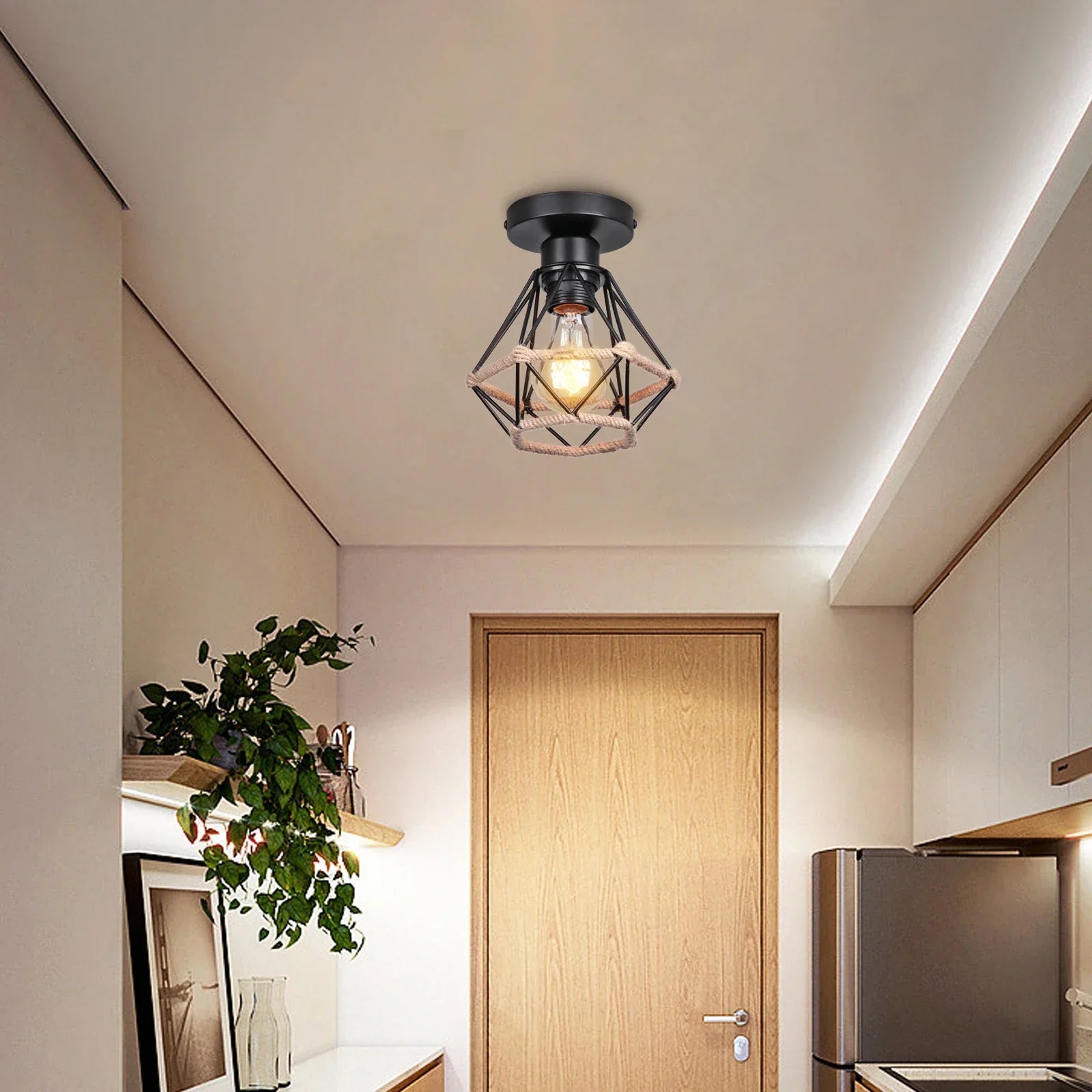 Rattan Ceiling Light in Rustic Style – Vintage Pendant Lamp Made from Natural Materials, LED Compatible