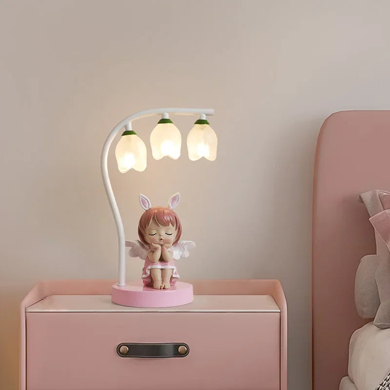 Cute Children's Room Table Lamp – Decorative LED Nightstand Lamp with Flower Design