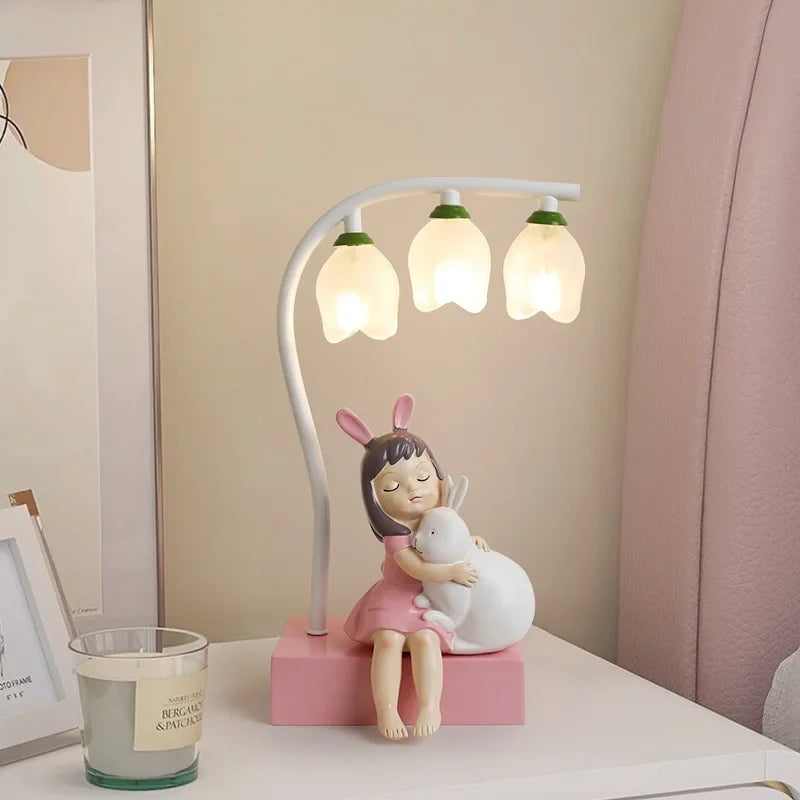 Cute Children's Room Table Lamp – Decorative LED Nightstand Lamp with Flower Design