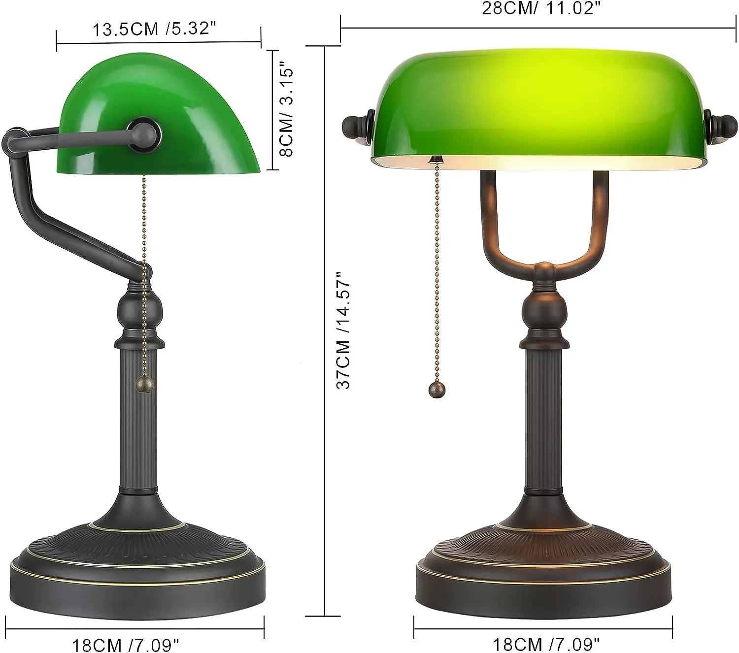 Classic Banker Lamp with Green Glass – Retro Table Lamp in Vintage Style for Office and Living Room