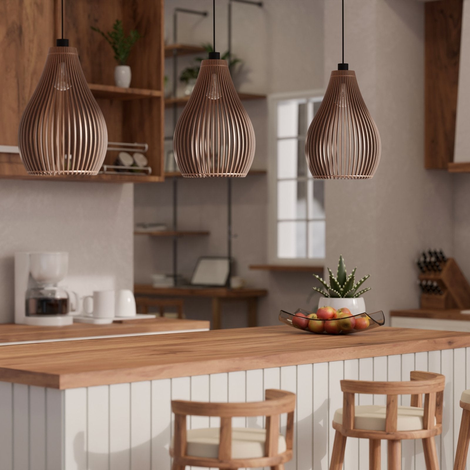 Scandinavian Pendant Light Made of Wood - Modern Wooden Lamp for Dining Room & Living Room, Natural Lighting in Nordic Design