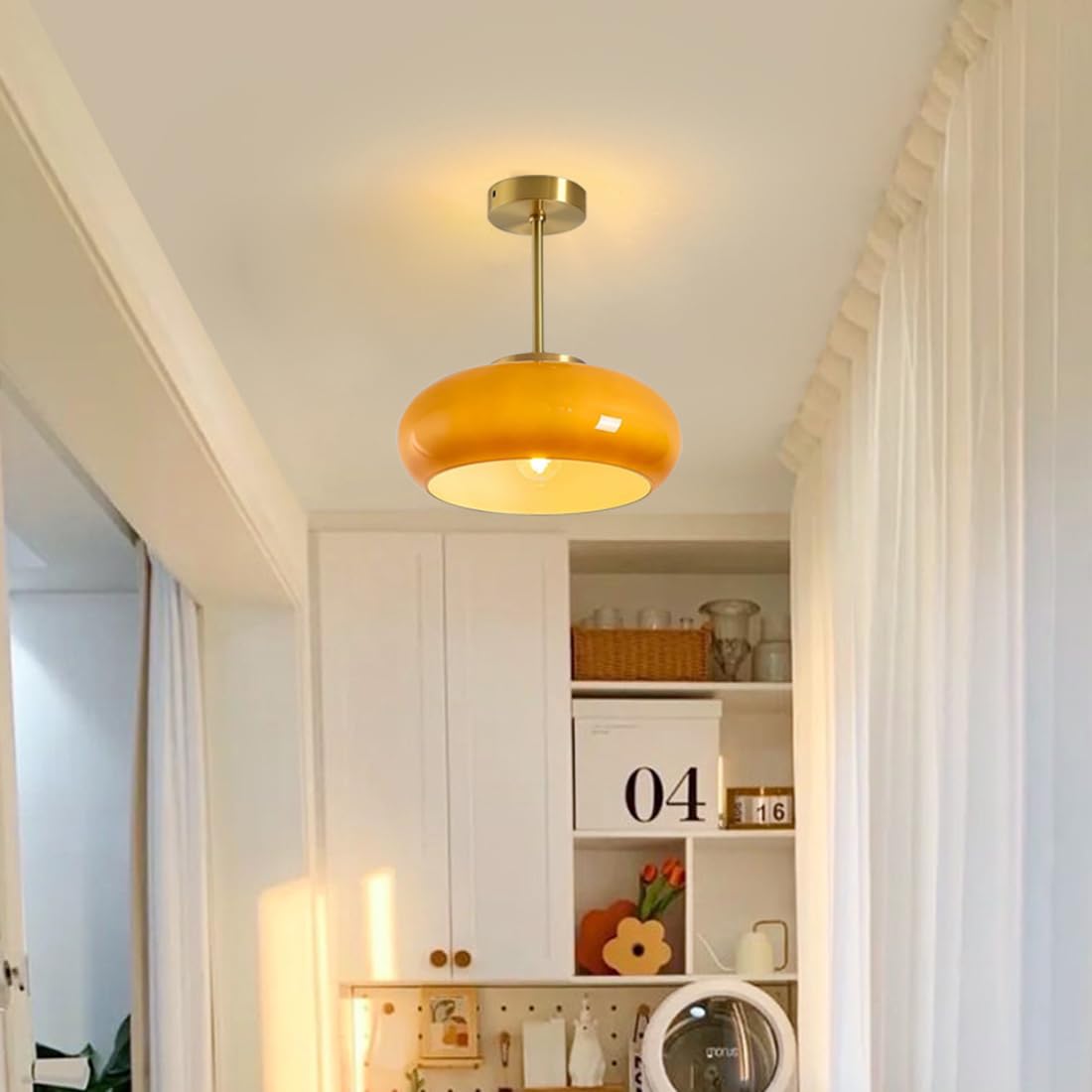 Amber Glow Round Glass Ceiling Light