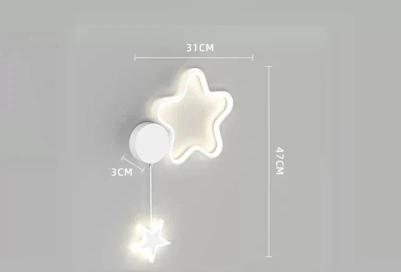 Children's Wall Lamp with Star and Cloud Motif – LED Night Light for Kids' Room