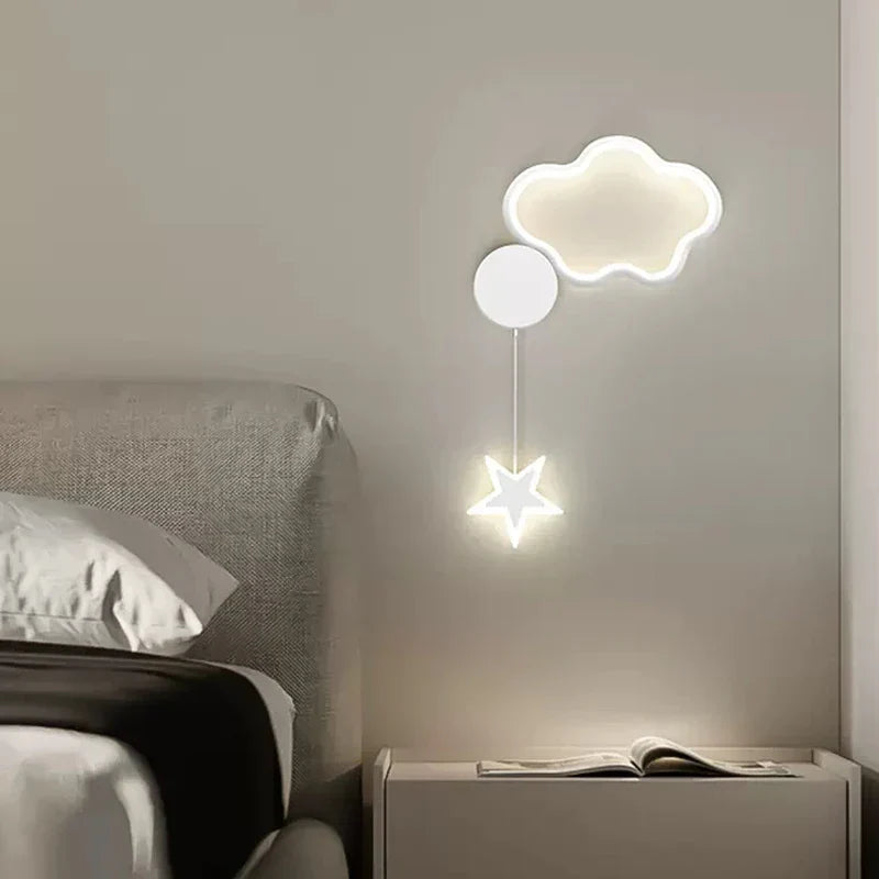 Children's Wall Lamp with Star and Cloud Motif – LED Night Light for Kids' Room