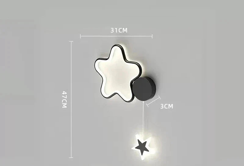 Children's Wall Lamp with Star and Cloud Motif – LED Night Light for Kids' Room