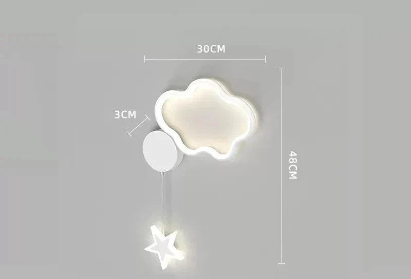 Children's Wall Lamp with Star and Cloud Motif – LED Night Light for Kids' Room