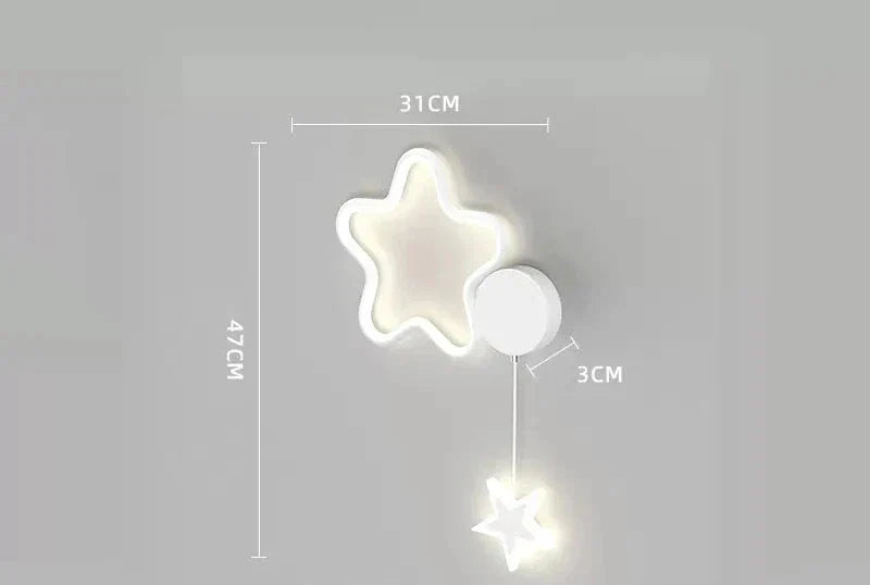 Children's Wall Lamp with Star and Cloud Motif – LED Night Light for Kids' Room