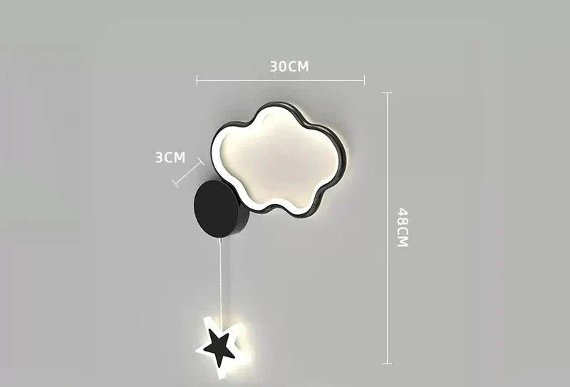 Children's Wall Lamp with Star and Cloud Motif – LED Night Light for Kids' Room