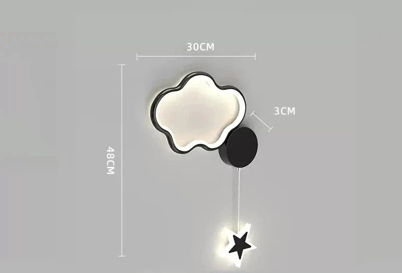 Children's Wall Lamp with Star and Cloud Motif – LED Night Light for Kids' Room