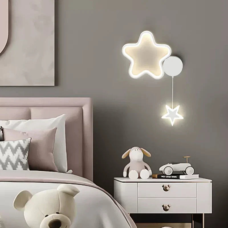 Children's Wall Lamp with Star and Cloud Motif – LED Night Light for Kids' Room