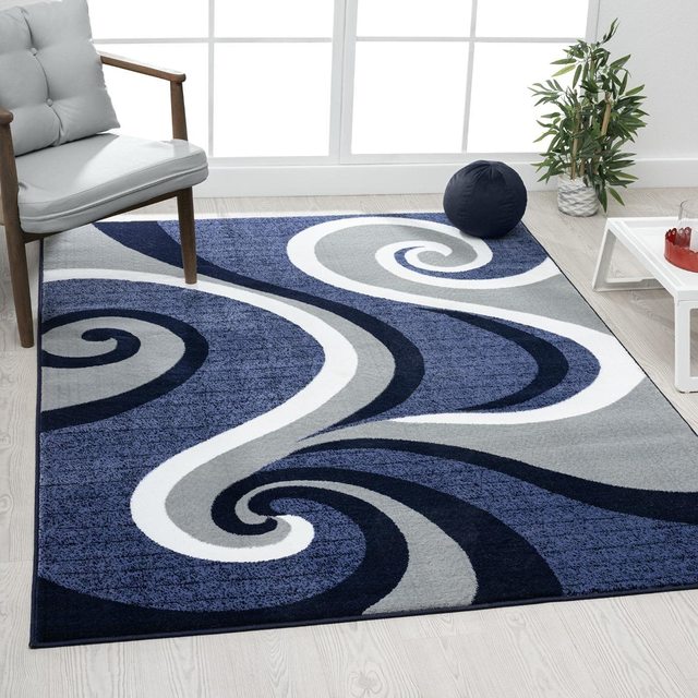 Modern Carpet with Swirl Pattern – Stylish Living Room Carpet in Purple, Non-Slip and Easy to Care For