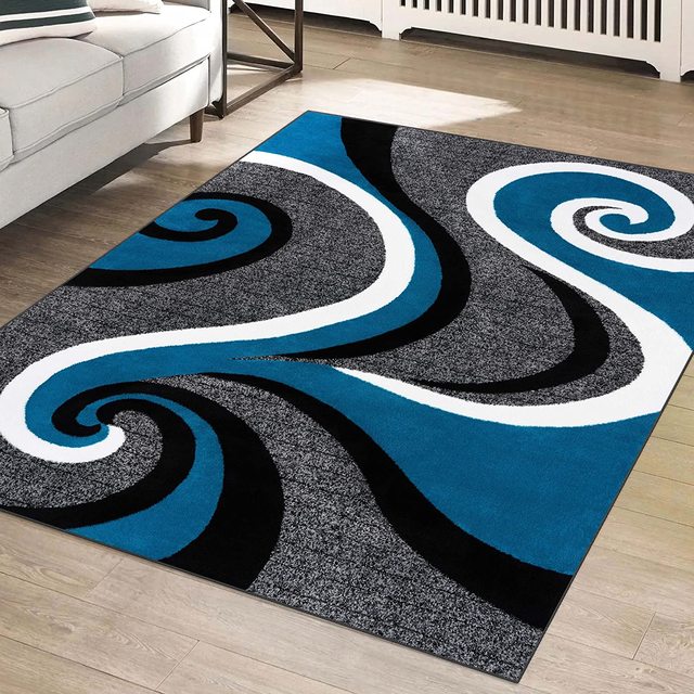 Modern Carpet with Swirl Pattern – Stylish Living Room Carpet in Purple, Non-Slip and Easy to Care For