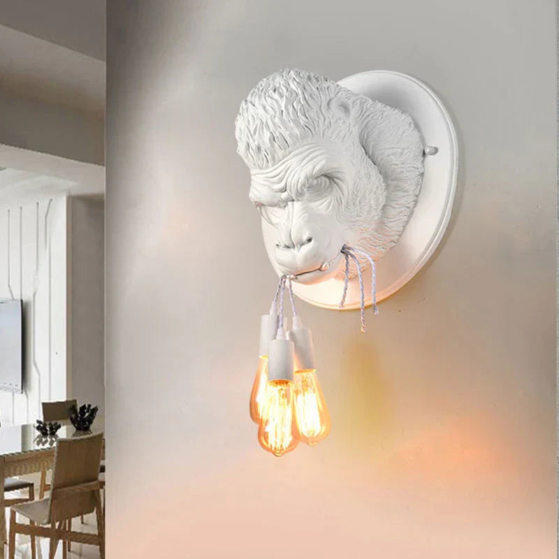 Creative Gorilla Wall Lamp in Industrial Style - Unique Wall Light with Retro Bulb for Living Room & Bar